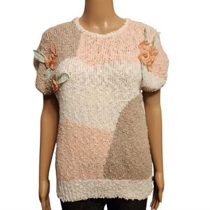 Vintage Knit Sweater with Floral Accents Size L